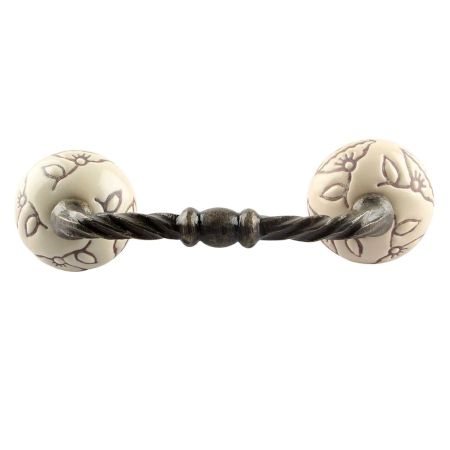 Cream Calla Lily Brown Etched Ceramic Cut Bridge Handle